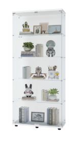 Photo 1 of Living Room Cabinets Two Door Glass Cabinet Glass Display Cabinet with 5 Shelves, White,Metal Cabinets
