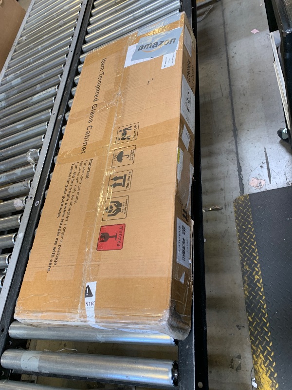 Photo 1 of Living Room Cabinets Two Door Glass Cabinet Glass Display Cabinet with 5 Shelves, White,Metal Cabinets
