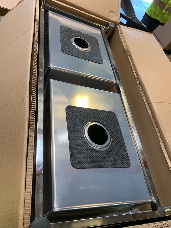 Photo 1 of GGW 2-Compartment Commercial Sink, Stainless Steel Utility Sink with Pull-out Faucet, Free Standing Double Bowl Kitchen Sink for Restaurant, Garage, Shop, Cafe, Outoor, 21.7"D x 47.2"W x 37"H