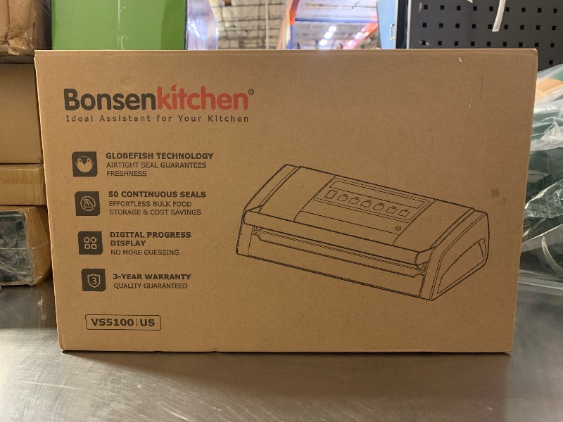 Photo 1 of Bonsenkitchen Vacuum Sealer for Food, Easy-Lock Handle Vacuum Sealer Machine with Bag Clip, Built-in Cutter and Bag Storage for Sous Vide and Meal Prep, 1 Roll Bag & 10 Pre-Cut Bags, Silver