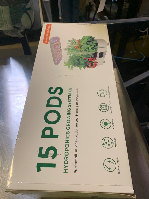 Photo 1 of Misting Hydroponic Growing System Kit 15-Pods Indoor Smart Herb Garden Planter with LCD Touch Panel 6L Large Tank for Herb/Vegetables/Flowers/Fruits, Gardening Gifts for Women Men Beginners - White
