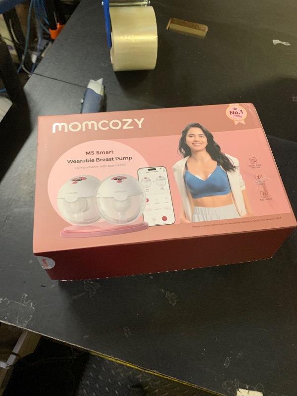 Photo 1 of Momcozy M5 Smart APP Controlled Wearable Breast Pump, Hands-Free Wireless Electric Pump, 3 Modes 9 Suction Levels, BPA-Free, Portable Lightweight, 24mm Flange, 2-Pack Quill Gray