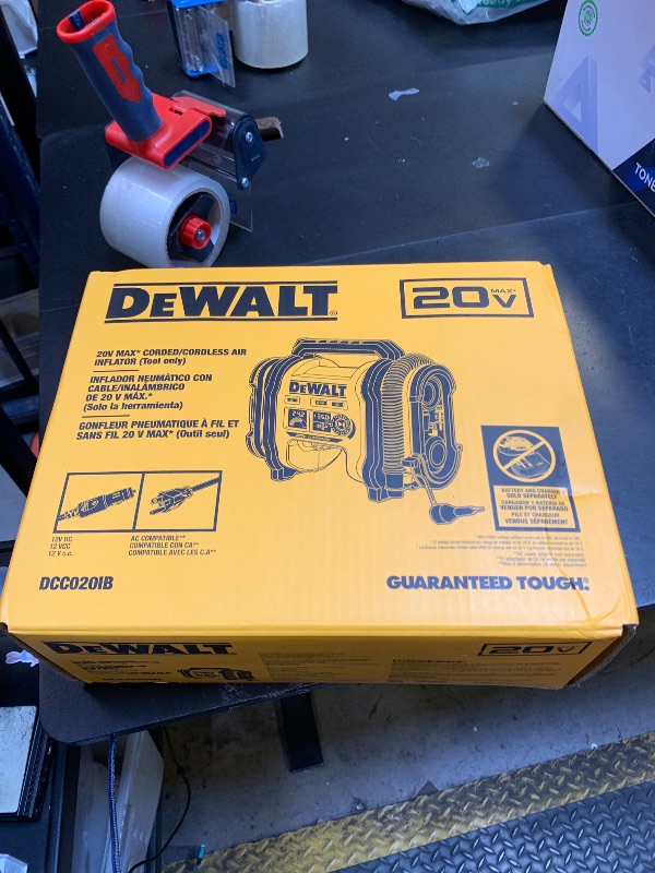 Photo 1 of DEWALT Tire Inflator Portable Air Compressor 20V MAX, Car Air Pump with Automatic Shut Off, LED Light, Tool Only (DCC020IB)
