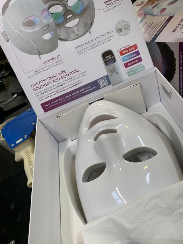 Photo 1 of Shark CryoGlow LED Face Mask with Under-Eye Cooling, Anti-Ageing & Blemish Repair, Red & Blue LED, Infrared Light Therapy, USB-C, Remote Control, Storage Bag, Blue Frost, FW312