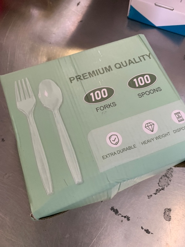 Photo 1 of [200 Count] Disposable Plastic Silverware, Heavy Duty Forks and Spoons Set, Durable Plastic Utensils Cutlery Set for for Parties, Picnics, Big Event, Daily Use - Bpa free