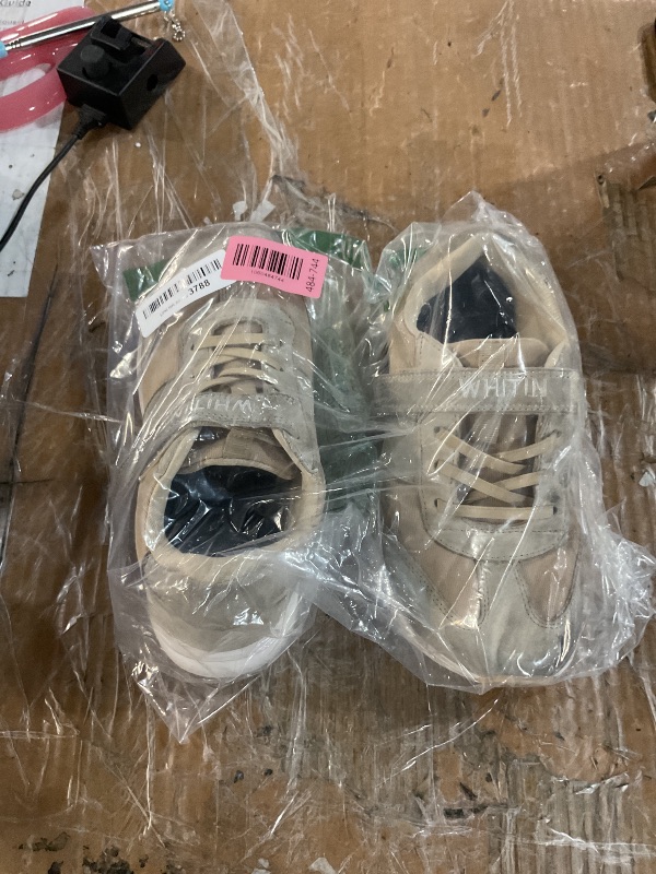 Photo 1 of ***(heavily used/ minor damage)***WHITIN Little Big Kids Wide Width Toe Box Running Sneakers Jogging Athletic Sport Zero Drop Shoes Boys Girls Size 4 Training Workout Khaki 37