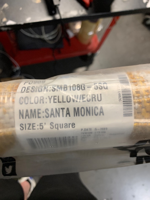 Photo 1 of ***(HEAVILY USED/ MINOR DAMAGE)***JONATHAN Y Moroccan Geometric Indoor Outdoor Square Area Rug 5X5 Yellow/Cream, Ourika Textured Weave for Backyard, Patio, Porch, Easy-Cleaning, High Traffic, Pet-Friendly, Non-Shedding (SMB108G-5SQ)