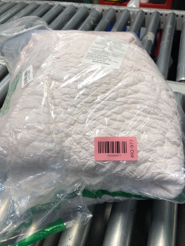 Photo 1 of ***DAMAGED - SEE NOTES/PICTURES*** HORIMOTE HOME Pink Ruffled Quilt Twin Size, Stone-Washed Microfiber Lightweight Crinkled Farmhouse Rustic Shabby Chic Bedding Set, 2 Pieces Reversible Bedspread with Pillow Sham for All Season