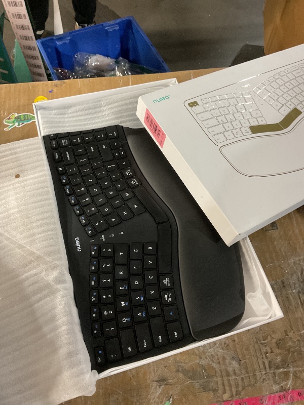 Photo 1 of (MISSING CHARGING CORD) ) Nulea Wireless Ergonomic Keyboard, Split Keyboard with Cushioned Wrist Rest, Bluetooth and USB Connectivity, USB-C Rechargeable, Compatible with Windows Mac(Black)