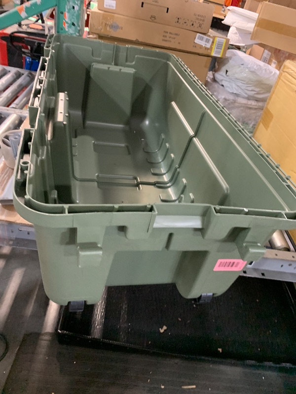 Photo 1 of ***MISSING LID***Plano Storage Trunk with Wheels, Green, 108-Quart, Lockable Storage Box, Rolling Airline Approved Sportsman Trunk, Hunting Gear and Ammunition Bin, Heavy-Duty Containers for Camping