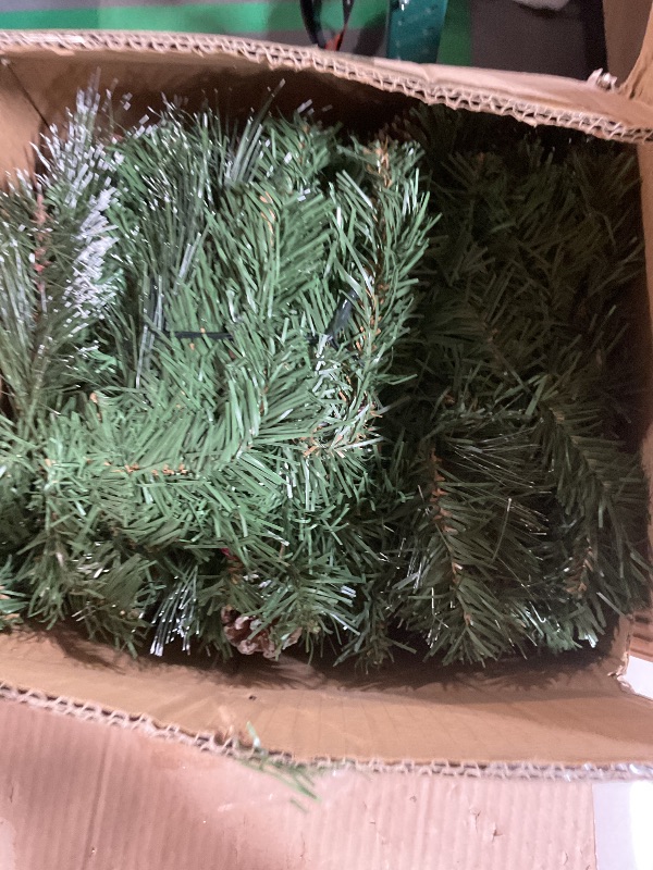 Photo 1 of [ Timer & 8 Modes ] 9 Ft by 10 Inch 50 LED Prelit Christmas Garland Decorations Warm White Lights Thick 270 Snowy Tips 70 Red Berry 10 Pinecone Xmas Decor Garland Indoor