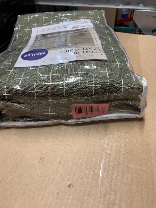 Photo 1 of ***(USED)***MIULEE Decorative Back Tab Linen Curtains with Geometric Pattern for Living Room Bedroom Farmhouse Rustic Thick Woven Textured Patterned Mudcloth Drapes 63 Inch Length 2 Panels Set, Olive Green