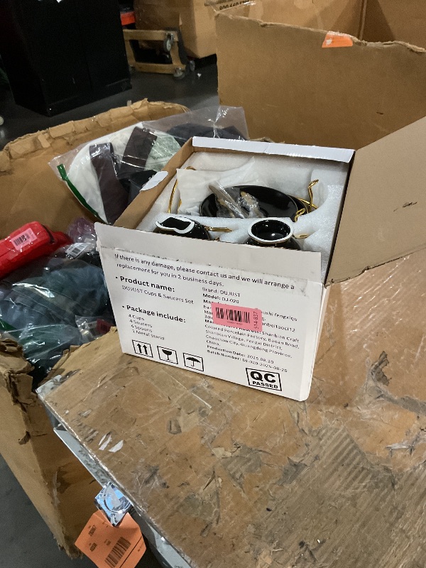 Photo 1 of * one of the cups bottom is broken *
DUJUST Tea Cups and Saucers Set of 4 (7.4oz), Luxury Tea Cup Set with Golden Trim, Black Coffee Cups with Metal Stand, British Porcelain Tea Party Set - Black