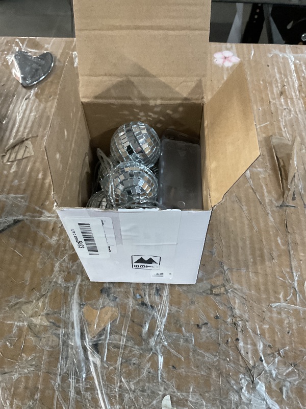 Photo 1 of BBTO LED Disco Ball String Light Battery Powered Mirror Balls Ornaments for Outside Backyard Porch 70s 80s Disco Party Supplies(1.57 Inch,Silver White)