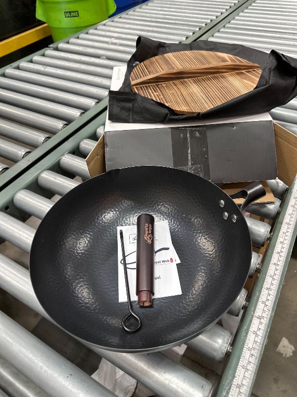 Photo 1 of 12.5 Inch Carbon Steel Wok For Electric, Induction and Gas Stoves (Lid, Spatula and User Guide Video Included)