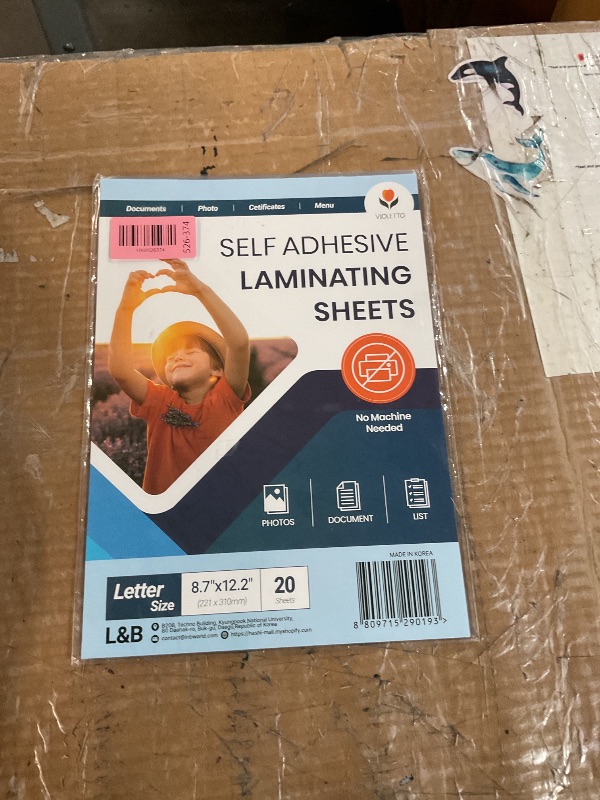 Photo 1 of (used) Self Stick Laminating Sheets 8.7 x 12.2 Inches, 4mil, Pack of 20, No Heat, No Machine, Peel and Stick Laminating Sheets