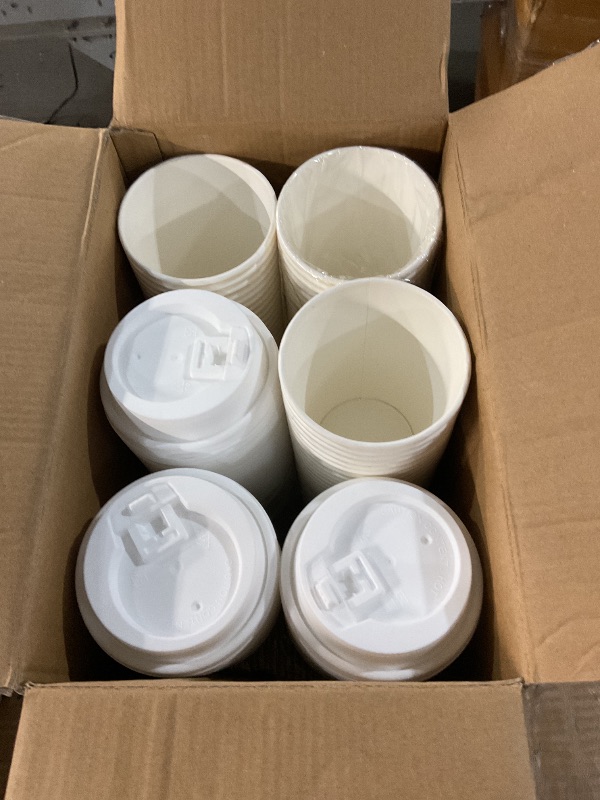 Photo 1 of [100 Pack] 12 oz Paper Coffee Cups, Disposable Paper Coffee Cup with Lids, Sleeves, and Stirrers, Hot/Cold Beverage Drinking Cup for Water, Juice or Tea, Suitable for Home, Shops and Cafes