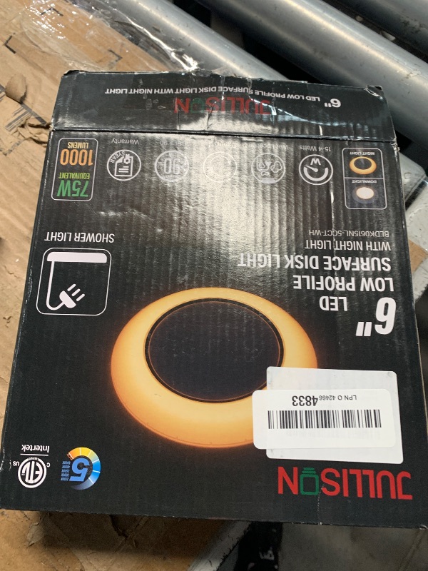 Photo 1 of ***(USED/ UNABLE TO TEST ITEM)***JULLISON 6 Inch LED Low Profile Disk Light with Night Light, 120VAC, 15W, 5CCT Color Changing, 1000LM, Dimmable, ETL, Shower Wet Rated Screw in Flush Mount Ceiling Light, White/1 Pack