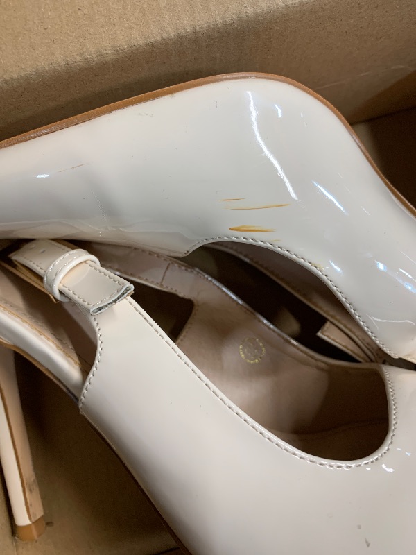 Photo 1 of ***(HEAVILY USED/ MINOR DAMAGE)***Coutgo Women's Slingback High Heels Pointed Toe Stilettos Metal Buckle Dress Party Pump Shoes, Creamy White, Size 7.5