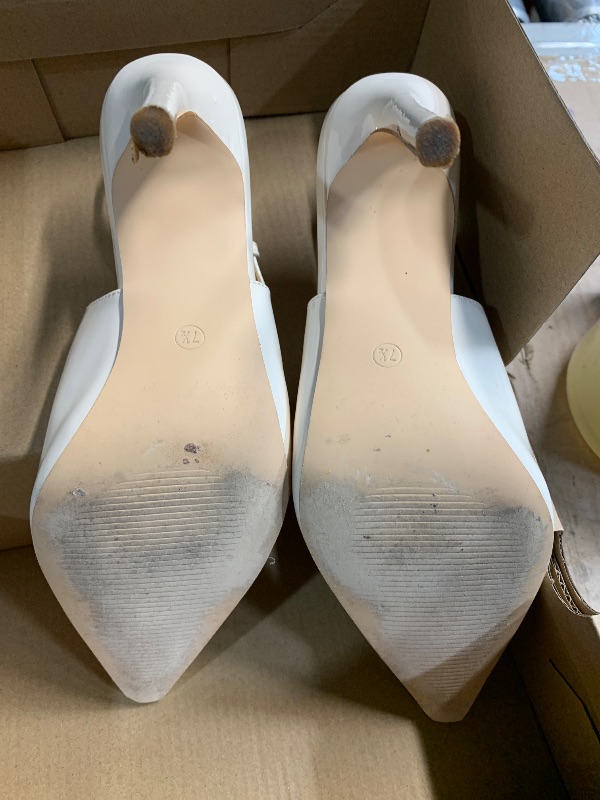 Photo 1 of ***(HEAVILY USED/ MINOR DAMAGE)***Coutgo Women's Slingback High Heels Pointed Toe Stilettos Metal Buckle Dress Party Pump Shoes, Creamy White, Size 7.5