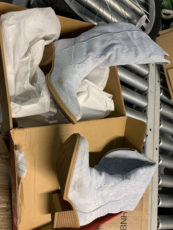 Photo 1 of ***(HEAVILY USED/ MINOR DAMAGE)***IUV Suede Cowboy Boots For Women Chunky Heel Pointed Toe Cowgirl Boots Mid Calf Western Embroidery fall Boot