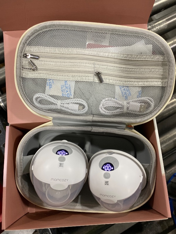 Photo 1 of Momcozy M5 Smart APP Controlled Wearable Breast Pump, Hands-Free Wireless Electric Pump, 3 Modes 9 Suction Levels, BPA-Free, Portable Lightweight, 24mm Flange, 2-Pack Quill Gray