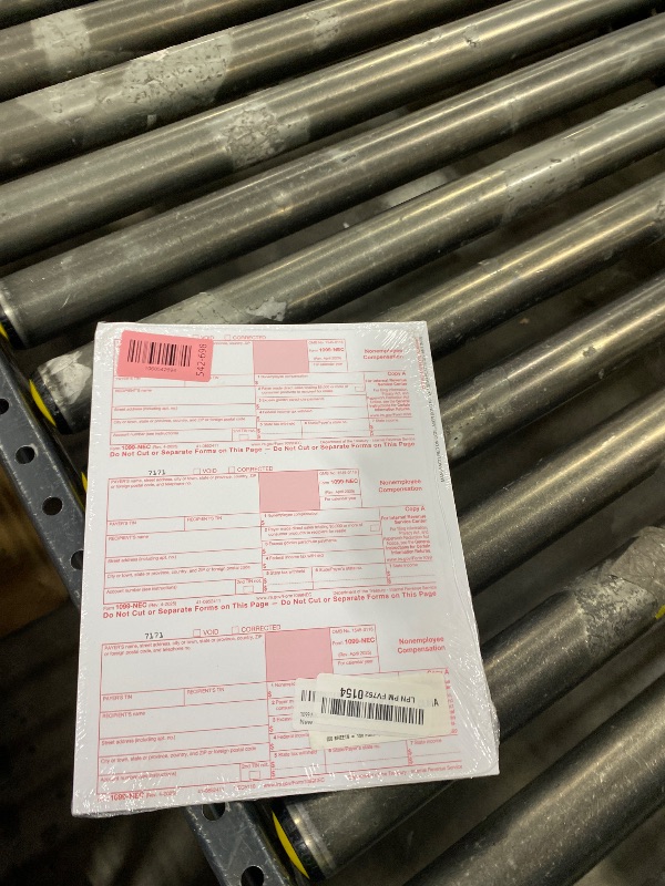 Photo 1 of 1099 NEC Copy A Income Forms, Federal Approved Lazer Tax Forms, Compatible with QuickBooks and Accounting Software, RED Copy A ONLY, 150 Pack (50 Sheets, 3 Forms Per Sheet)