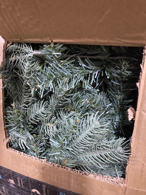 Photo 1 of 9 FT Artificial Skinny Christmas Tree,Unlit Blue Spruce Slim Pencil Xmas Tree with 2545 PE&PVC Mixed Branch Tips,Hinged Pine Tree with Metal Stand for Home Office Décor