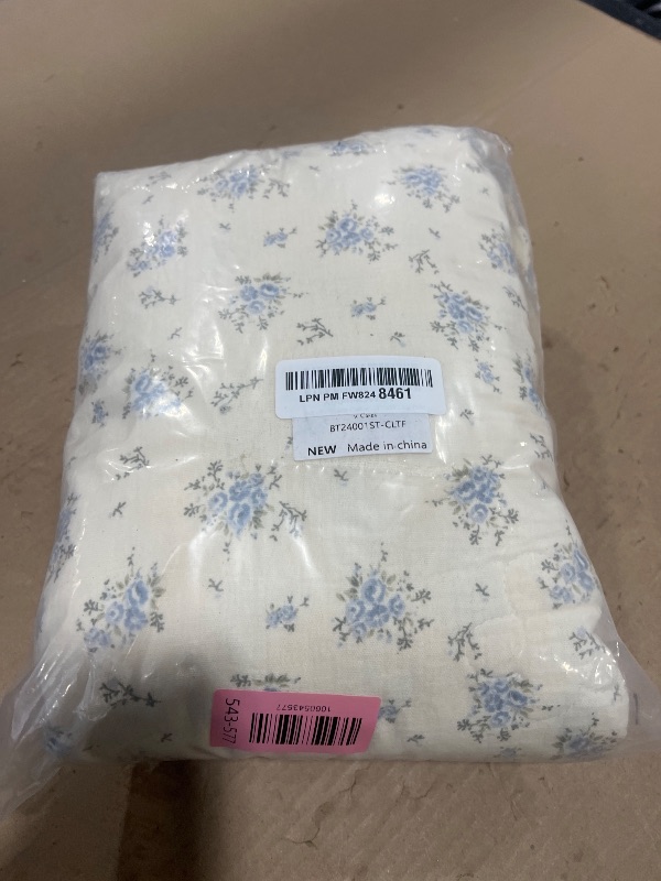Photo 1 of BuLuTu Muslin Cotton Kids Duvet Cover with Ruffles for Toddler Bed/Crib Comforter/Quilt Cover Shabby Chic Blue Freesia Print Toddler Duvet Cover Girls Boys, 47"x59", No Pillow Cases