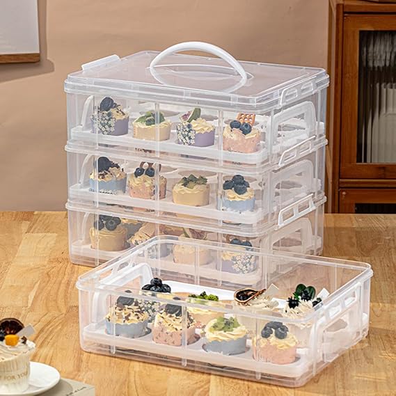 Photo 1 of 4-Tiers Cupcake Carrier, Cupcake Holder, Cupcake and Brownie Storage Carrier, Stacking Cupcake Storage Container Store up to 48 Cupcakes
