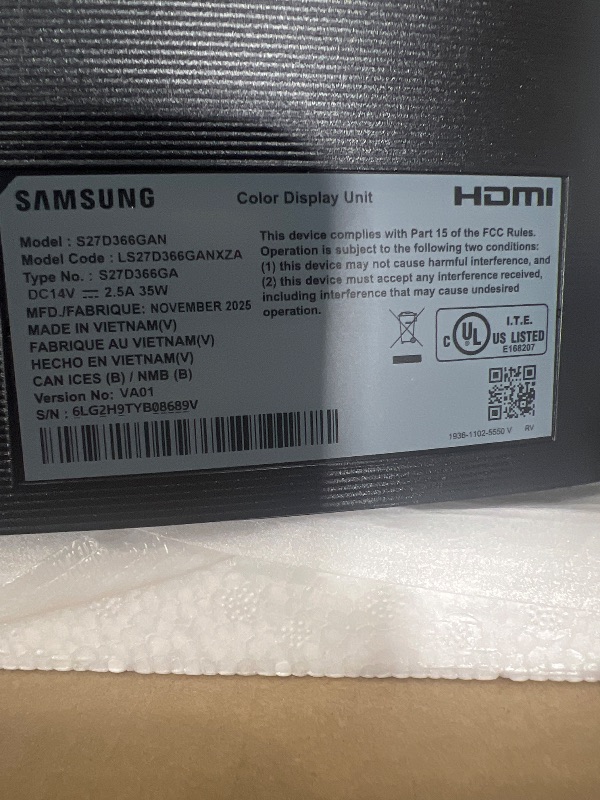 Photo 1 of Samsung 27" Essential S3 (S36GD) Series FHD 1800R Curved Computer Monitor, 100Hz, Game Mode, Advanced Eye Comfort, HDMI and D-sub Ports, LS27D366GANXZA, 2024