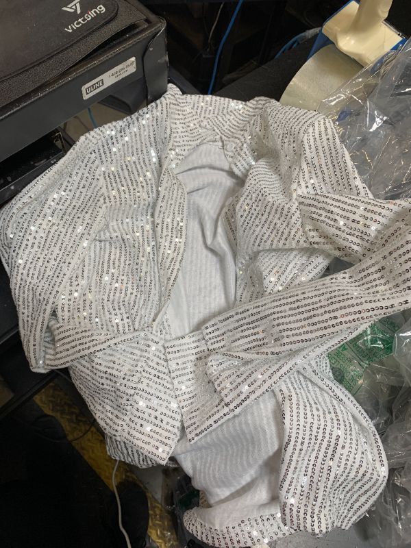 Photo 1 of (Upgraded) Womens Sequins Long Sleeve Collared Shirt Button Down Open Front Shirt Loose Blouses Shirts Tops,White S