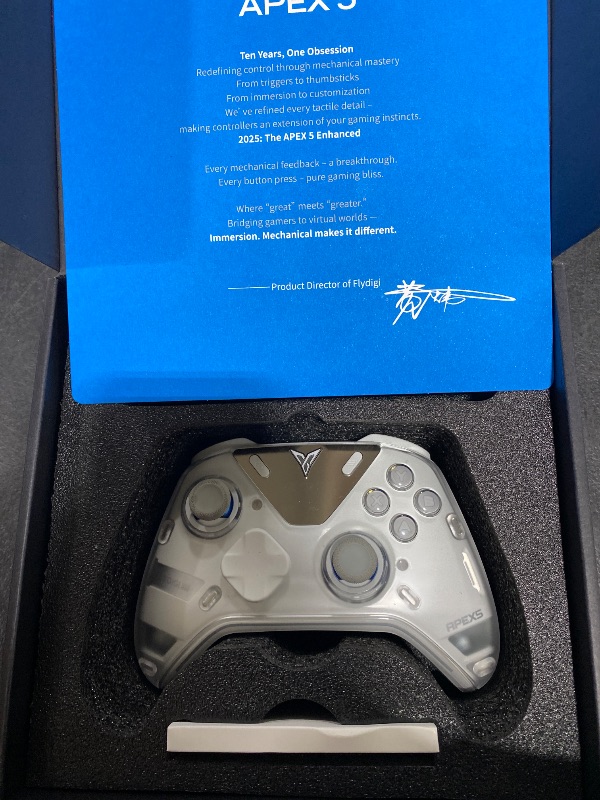 Photo 1 of FLYDIGI Apex 5 PC Controller, Forceflex Joystick 2.0, ForceAdapt Triggers, 3ms Ultra-Low Latency, RGB Light Bar, Full-Color LCD Display,1500mAh Battery PC/NS/Android/TV