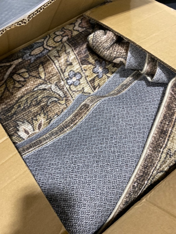 Photo 1 of Washable 9x12 Area Rugs for Living Room, Boho Non-Slip Vintage Distress Lager Rugs for Bedroom Dining Room Nursery Office, 0.3" Neutral Oriental Throw Thin Carpet, Tan/Flaxen/Multi