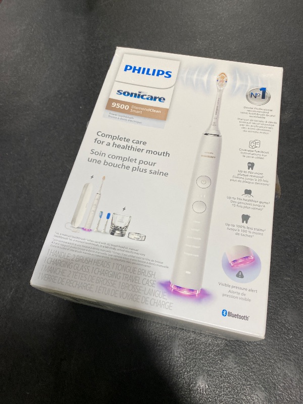 Photo 1 of Philips Sonicare DiamondClean Smart 9500 Electric Toothbrush, Sonic Toothbrush with App, Pressure Sensor, Brush Head Detection, 5 Brushing Modes and 3 Intensity Levels, White, Model HX9923/01