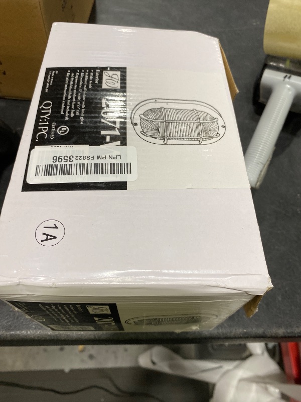 Photo 1 of Designers Fountain Outdoor Wall Light, 5 Inch Oval Bulkhead Lighting Fixture with Cage Guard, Porch or Patio Ceiling Mount Sconce, White, 2071-WH