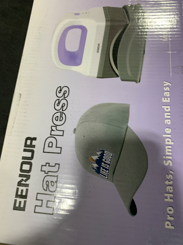 Photo 1 of EENOUR Hat Press Machine, Mini Heat Press for Caps with 3 Heating Levels & Auto-Off, Handheld Cap Easy Press with 3"×5.5" Arched Heating Plate, 2 Press Platens, A Safety Base