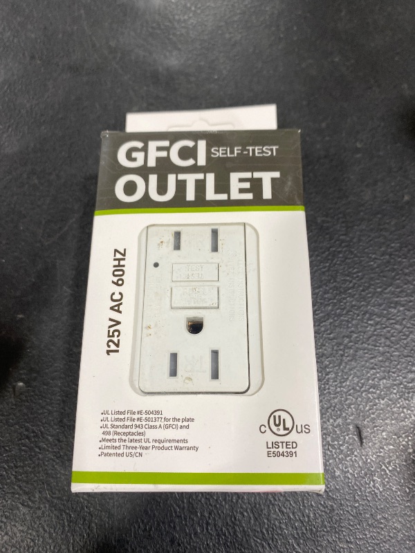 Photo 1 of 1-Pack 15 Amp GFI Electrical GFCI Outlet Self-Test Tamper Resistant (TR) Weather Resistant (WR) Ground Fault Receptacle with LED Indicator UL Listed Standard Wall Plate Included White