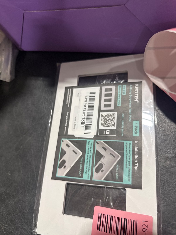 Photo 1 of [1 Pack] BESTTEN 4 Gang Screwless Decorative Wall Plate, Mid-Size H4.88" x W8.58", USWP6 Gloss Snow White, Faceplate Cover for Decorator Receptacle Outlet & Switch