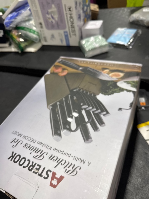 Photo 1 of Astercook Knife Set, Kitchen Knives Set with Block and Sharpener Full Tang 17 Pcs German Stainless Steel Knives Sharp Blade Dishwasher Safe Premium Knife Set with Anti-slip Ergonomic Handle, Black