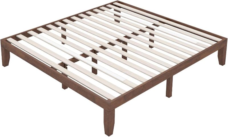 Photo 1 of GORELAX King Wood Platform Bed Frame, Minimalist Style Mattress Foundation, Heavy Duty Slat Support Without Headboard, Low Bed Frame Easy Assembly, No Noise (Walnut, Queen)