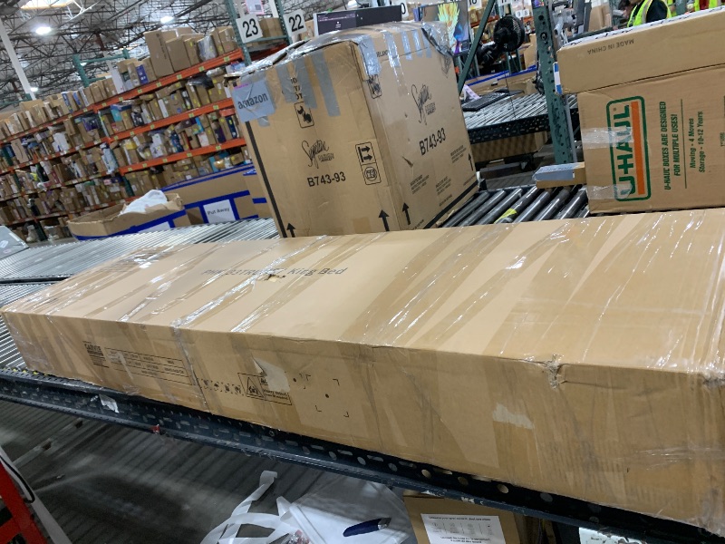 Photo 1 of Garvee Bed Frame King Size with 4 Storage Drawer, Bed Frame with Headboard and Corduroy Vertical Channel Tufted Wingback, Sturdy Wooden Slats Support, Noise Free, Beige
