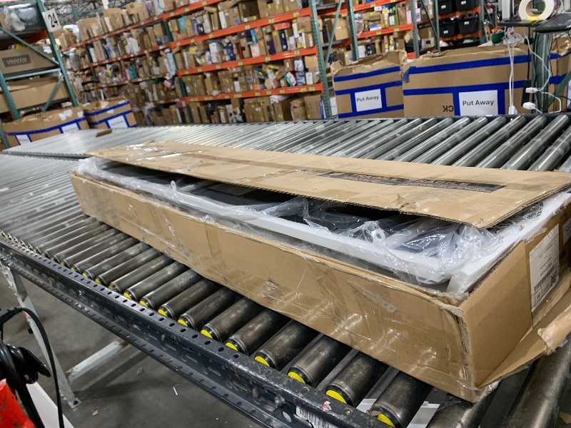 Photo 1 of Rolanstar Bed Frame Full Size with Charging Station and LED Lights, Upholstered Headboard with Storage Shelves, Heavy Duty Metal Slats, No Box Spring Need, Noise Free, Easy Assembly, White