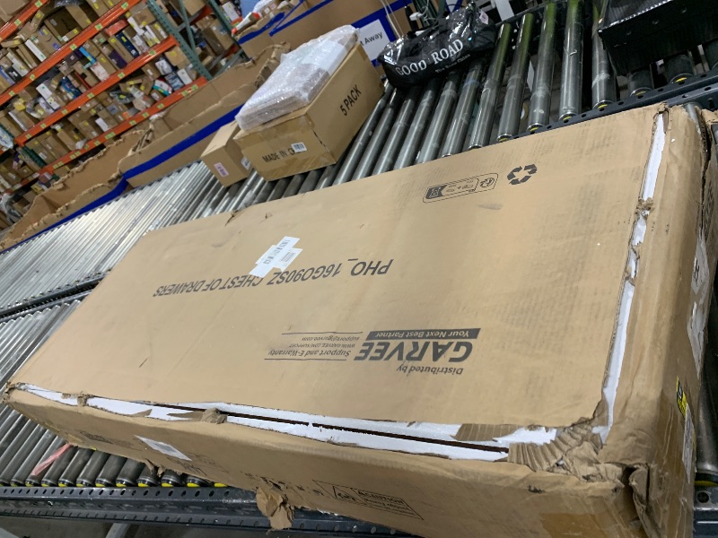 Photo 1 of MAJOR DAMAGE---------------------SELLING FOR PARTS ONLY-----------------------------------------GarveeHome Farmhouse 5 Drawer Dresser for Bedroom, 48" Tall Wood Dressers Chest of Drawer with Sliding Barn Door, Adjustable Shelf, Storage Organizer for Bedro