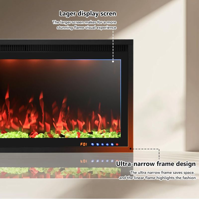 Photo 1 of Valuxhome 74” Electric Fireplace Wall Mounted and Recessed, Ultra-Thin Fireplace Insert Indoor, Adjustable Flame and Light, Crysral & Log, 507 Color Combinations, App, Touchscreen and Remote Control
