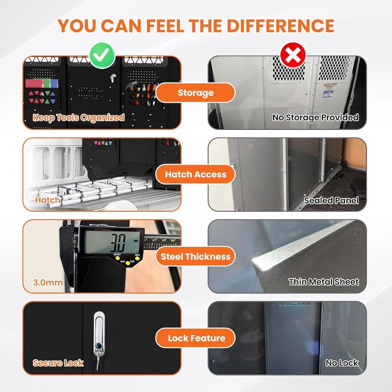 Photo 1 of Cargo Van Partition Safety Bulkhead, Heavy-Duty Steel, Compatible with Ford Transit 150/250/350 Medium Roof, with Lock, Door Handle, Acrylic Custom Window Board,Black