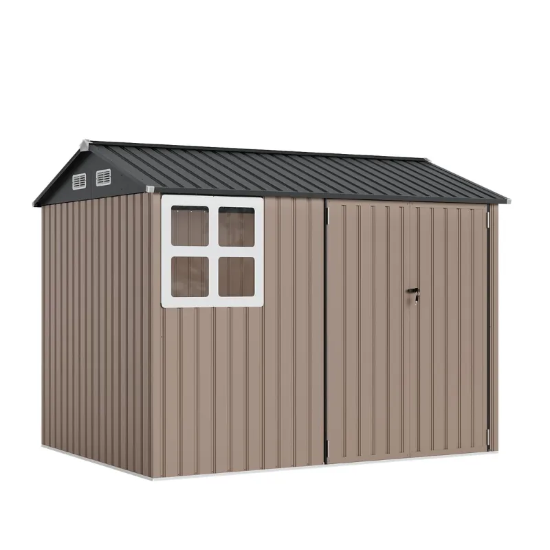 Photo 1 of Garvee 6x8 Ft Brown Outdoor Metal Garden Tool Storage Shed With Update