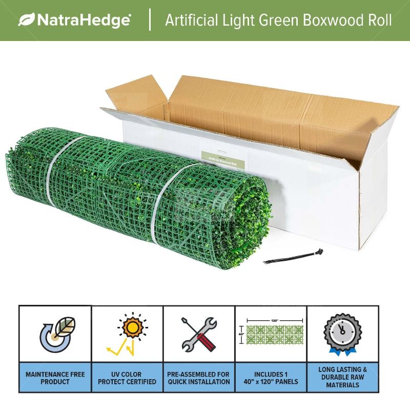Photo 1 of NatraHedge (33SqFt) Artificial Light Green Grass Wall Decor, Hedge Leaf Boxwood Roll Panels for Indoor, Outdoor, Garden and Balcony Privacy Fence Screen