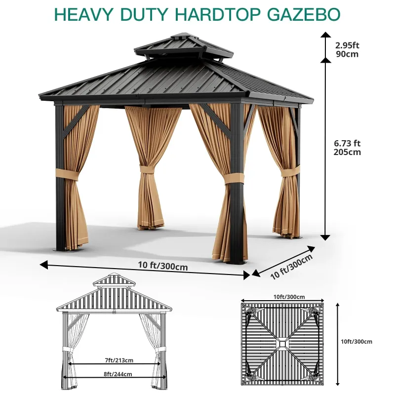 Photo 1 of Garvee 10x10ft Hardtop Gazebo Outdoor Aluminum Frame Double Roof Waterproof Metal Roof Netting Curtains Backyard Patio Deck Poolside