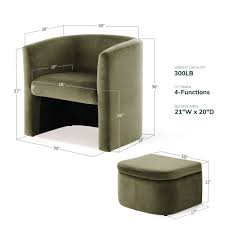 Photo 1 of COLAMY Upholstered Velvet Barrel Accent Chair with Storage Ottoman